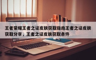 王者荣耀王者之证皮肤获取指南王者之证皮肤获取分享，王者之证皮肤获取条件