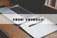 王者孙膑？王者孙膑怎么玩？
