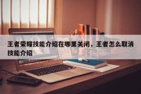 王者荣耀技能介绍在哪里关闭，王者怎么取消技能介绍