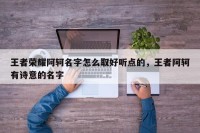 王者荣耀阿轲名字怎么取好听点的，王者阿轲有诗意的名字
