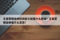 王者荣耀金蝉的技能介绍是什么英雄？王者荣耀金蝉是什么意思？