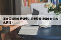 王者荣耀镜皮肤语音，王者荣耀镜语音台词怎么获得？